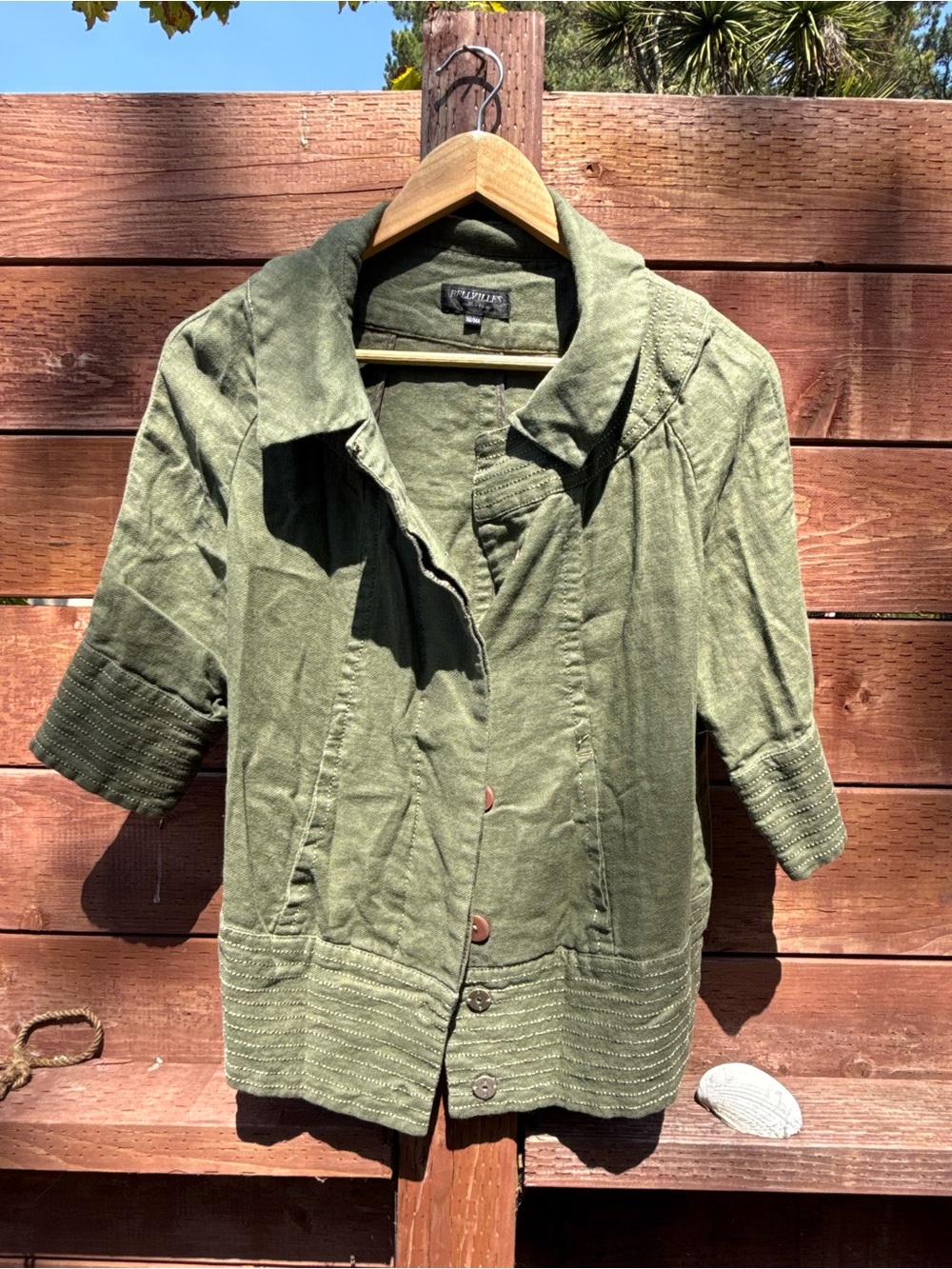 Cynthia Rowley Olive Green Three-Quarter Sleeve Utility Jacket